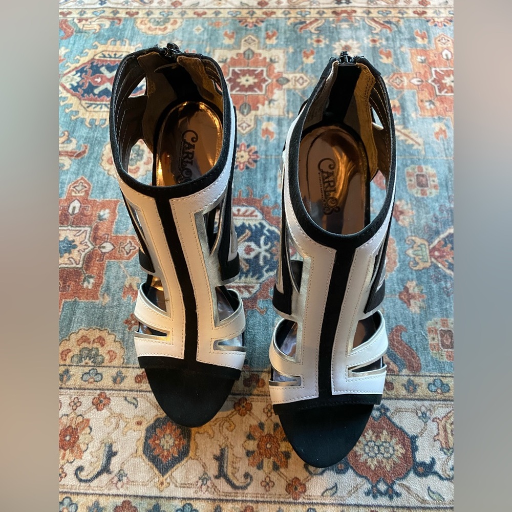 Carlos by Carlos Santana Black and White Cutout High Heel Sandals
